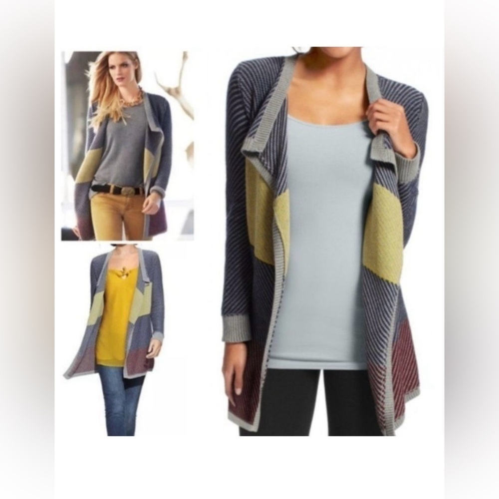 CAbi  color block open front blanket knit sweater size XS striped cardigan